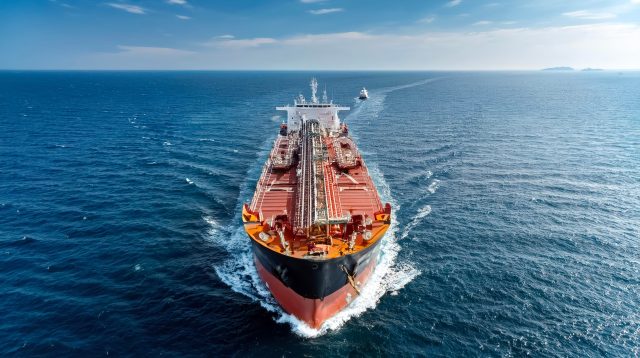 Ein Öltankschiff fährt auf dem offenen Meer