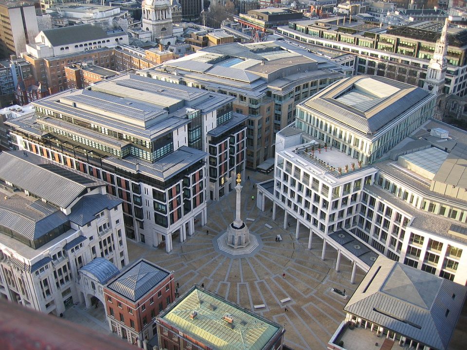 Vogelperspektive vom Paternoster Square wo sich die London Stock Exchange befindet