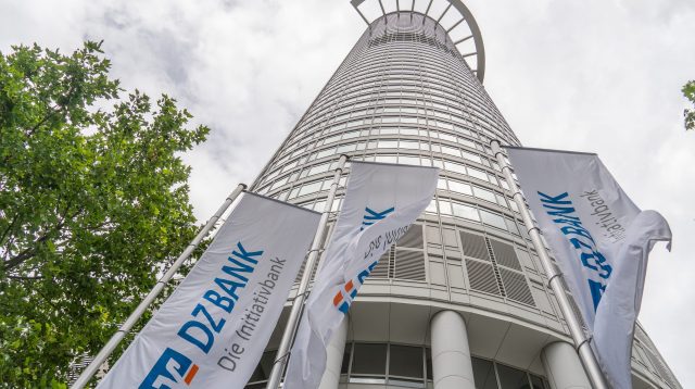 Die zweitgrößte Bank in Deutschland: DZ Bank Zentrale in Frankfurt am Main, Deutschland