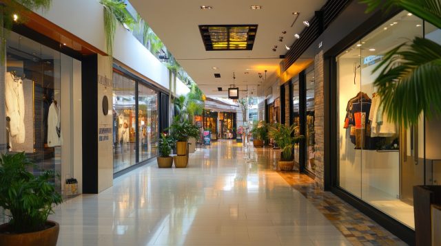 Modernes Einkaufszentrum mit Pflanzen und natürlichem Licht