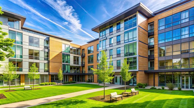 Modernes Studentenwohnheim auf einem College-Campu