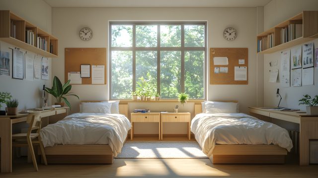 Helles, modernes Zimmer im Studentenwohnheim