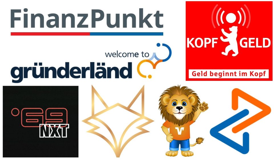 Marken „Finanzpunkt“ (Frankfurter Volksbank, Taunus Sparkasse), „Gründerländ“ (Volksbank Stuttgart), „Kopfgeld“ (Berliner Sparkasse), „69 NXT“ (Frankfurter Sparkasse) sowie Logos Wolfskopf (VR Bank Tübingen), Löwe (Volksbank Düsseldorf Neuss) und Sanduhr (Volksbank Mittelhessen)