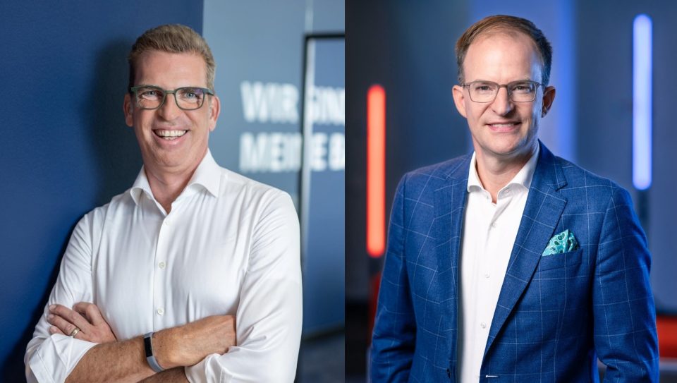 Carsten Jung, Vorstandsvorsitzender der Berliner Volksbank (links) und Daniel Keller, stellvertretender Vorstandsvorsitzender und Finanzvorstand (rechts).