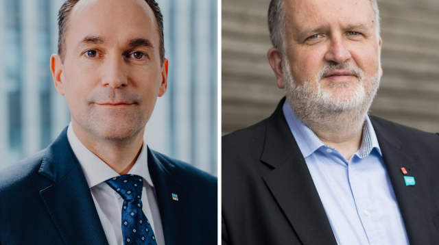 Martin Buch, Verhandlungsführer der Sparda-Banken und Vorstandsvorsitzender der Sparda-Bank Baden-Württemberg (li.) und Gewerkschaftssekretär Stefan Wittmann, Verhandlungsführer für Verdi