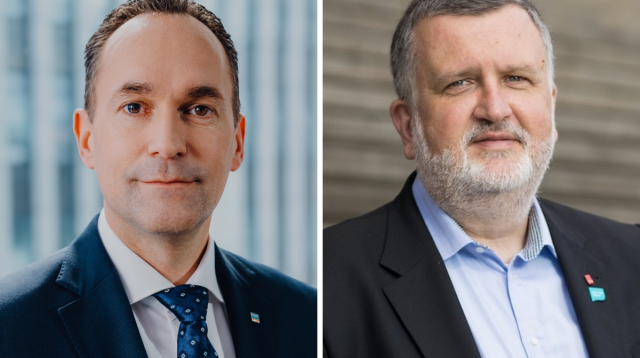 Martin Buch, Verhandlungsführer der Sparda-Banken und Vorstandsvorsitzender der Sparda-Bank Baden-Württemberg (li.) und Gewerkschaftssekretär Stefan Wittmann, Verhandlungsführer für Verdi