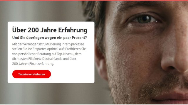 Werbekampagne für die Vermögensstrukturierung der Sparkassen. (Screenshot)