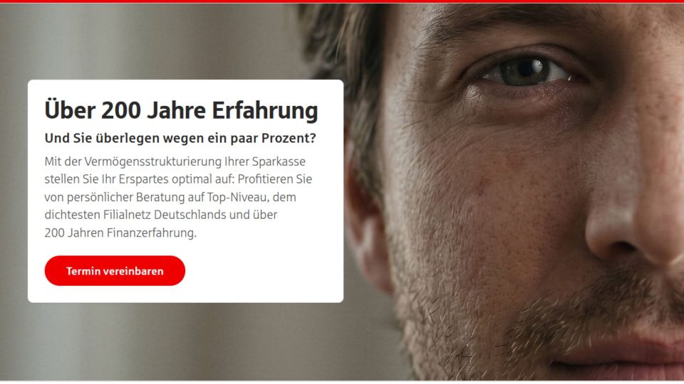 Werbekampagne für die Vermögensstrukturierung der Sparkassen. (Screenshot)