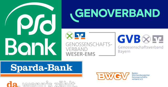 Die Logos der sechs genossenschaftlichen Prüferverbände.