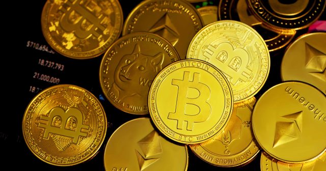 Verschiedene Kryptowährungen als Münzen dargestellt